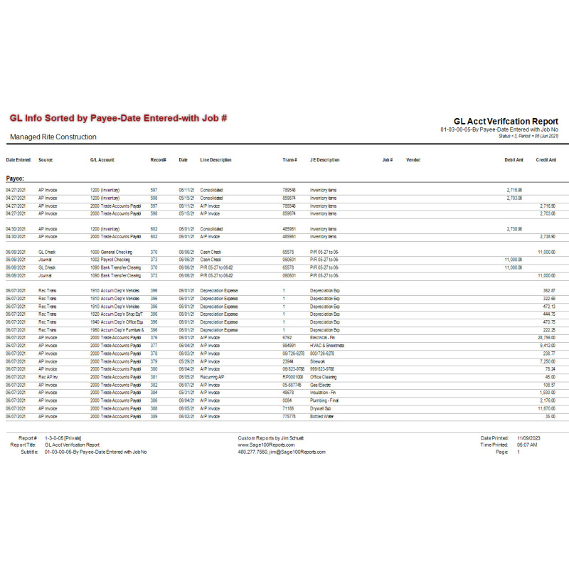 01-03-00-05 GL Acct Verification Report By Payee-Date Entered-with Job No