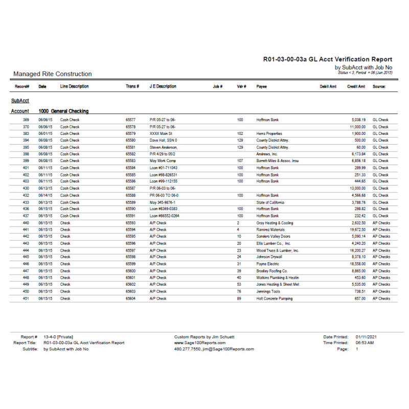 01-03-00-03 GL Acct Verification Reportby Dept/SubAcct with Job