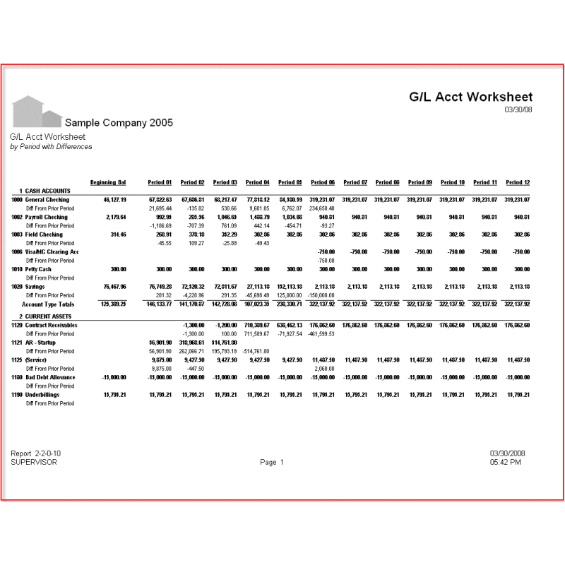 02-02-00-10 G/L Acct Worksheet By Period with Differences