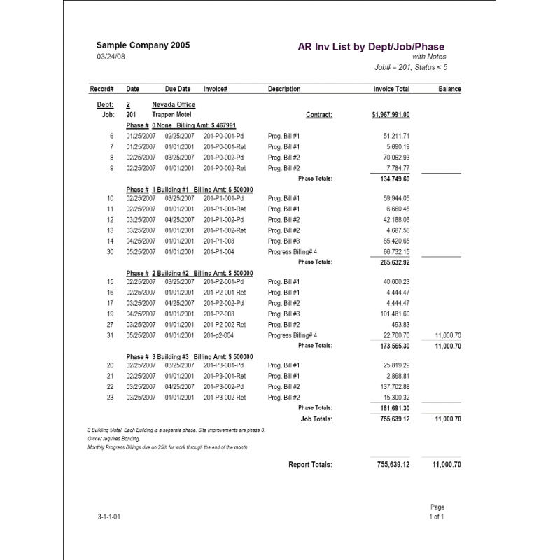 03-01-01-01 AR Invoice List by Dept-Job-Phase