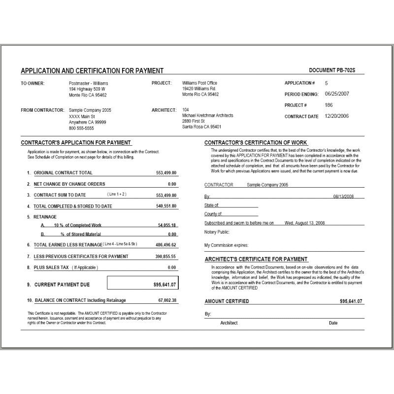 03-07-00-08 Progress Billing Application For Payment ( AIA Style )