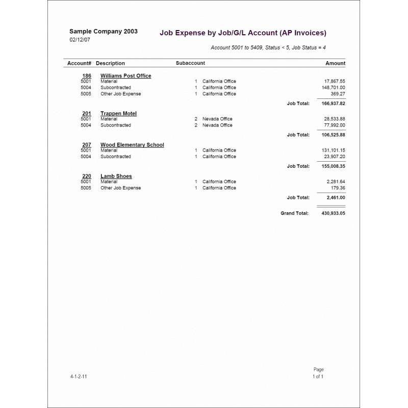 04-01-02-11 Job Expense by Job / GL Acct  (from AP Invoices)