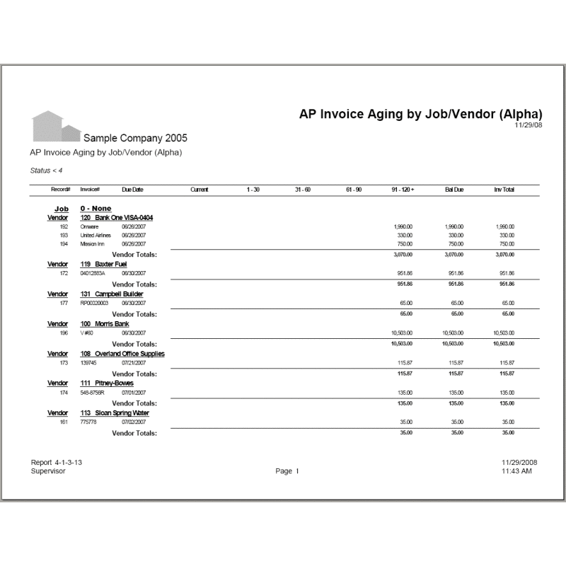 04-01-03-13 AP Invoice Aging by Job / Vendor (Alpha)