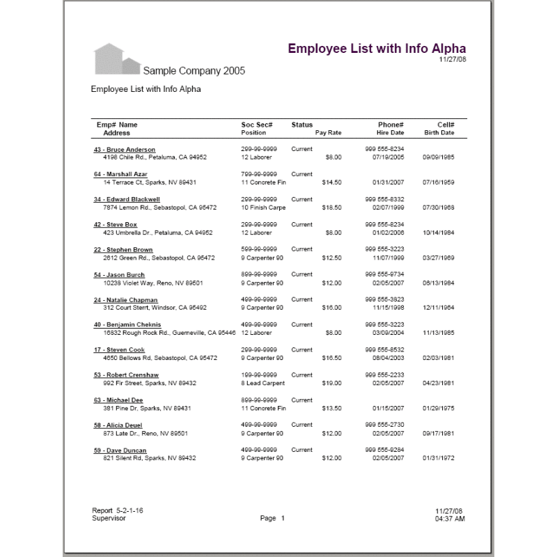 05-01-01-16 Employee List with Info Alpha