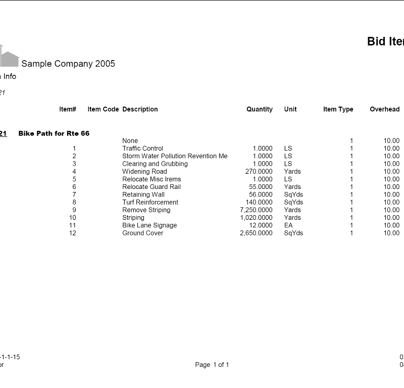 06-01-01-15 Bid Item Screen Info