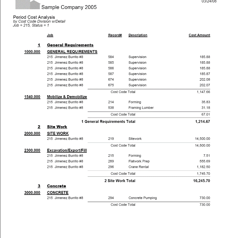 06-03-00-05 Job Cost Analysis by Cost Code Division w/Detail