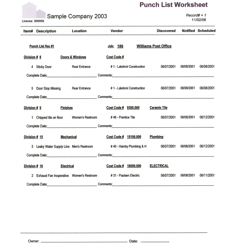 06-11-07-05 Punch List Worksheet