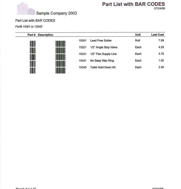 09-01-01-02 Part List with BAR CODES