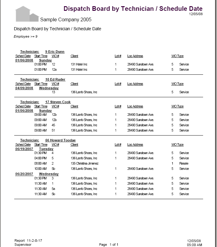 11-02-00-17 Dispatch Board by Technician / Schedule Date (for Office / Supervisor)