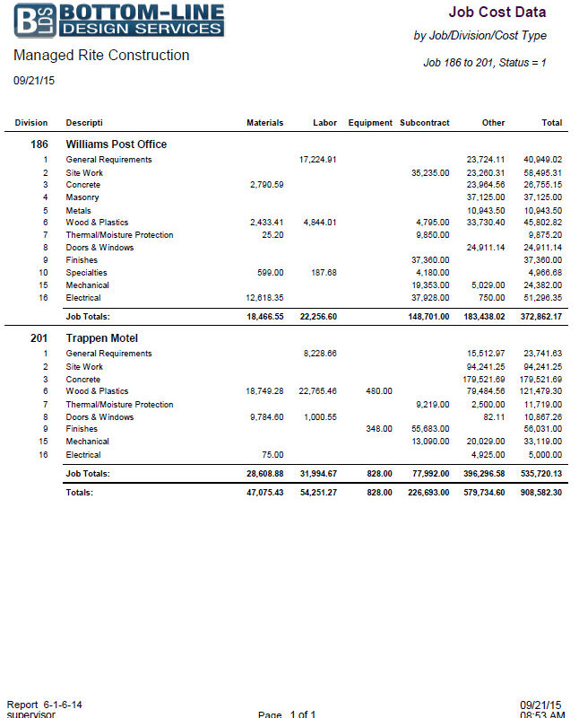 06-01-06-15 Job Cost Data by Job/Division/Cost Type