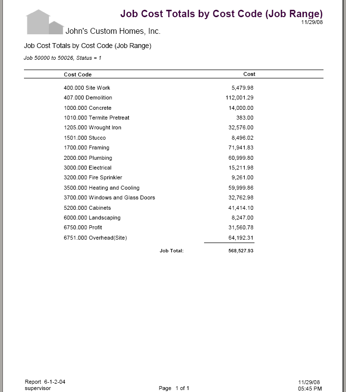 06-01-02-04 Job Cost Totals by Cost Codes (Job Range)