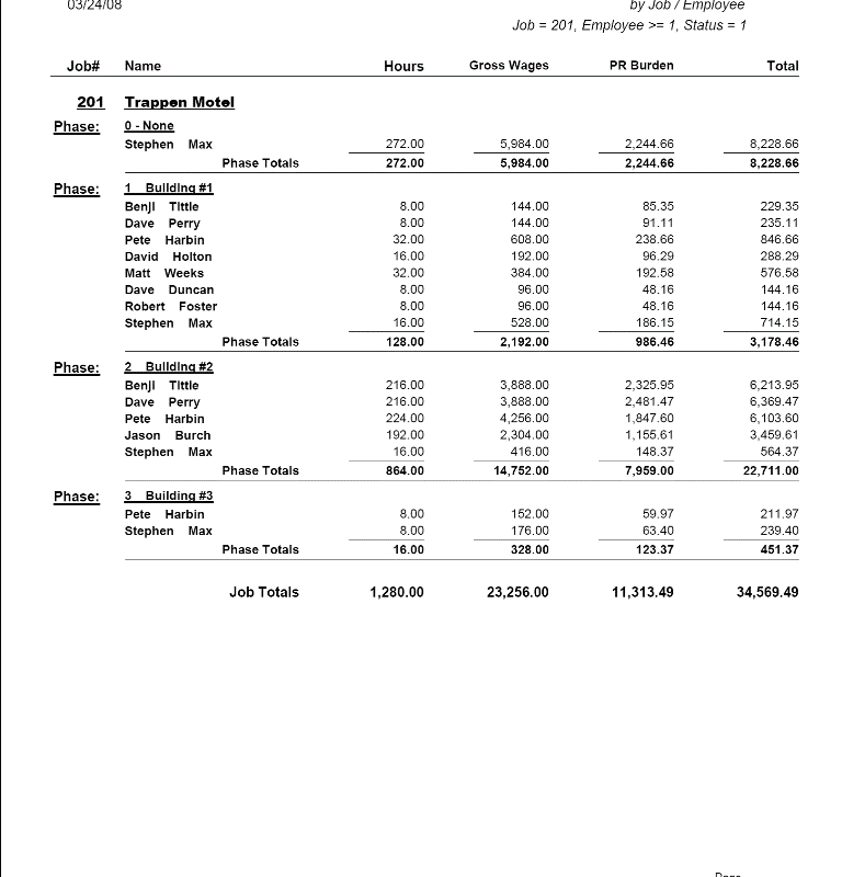 06-01-03-10 Payroll Totals and Burdens by Job/Phase